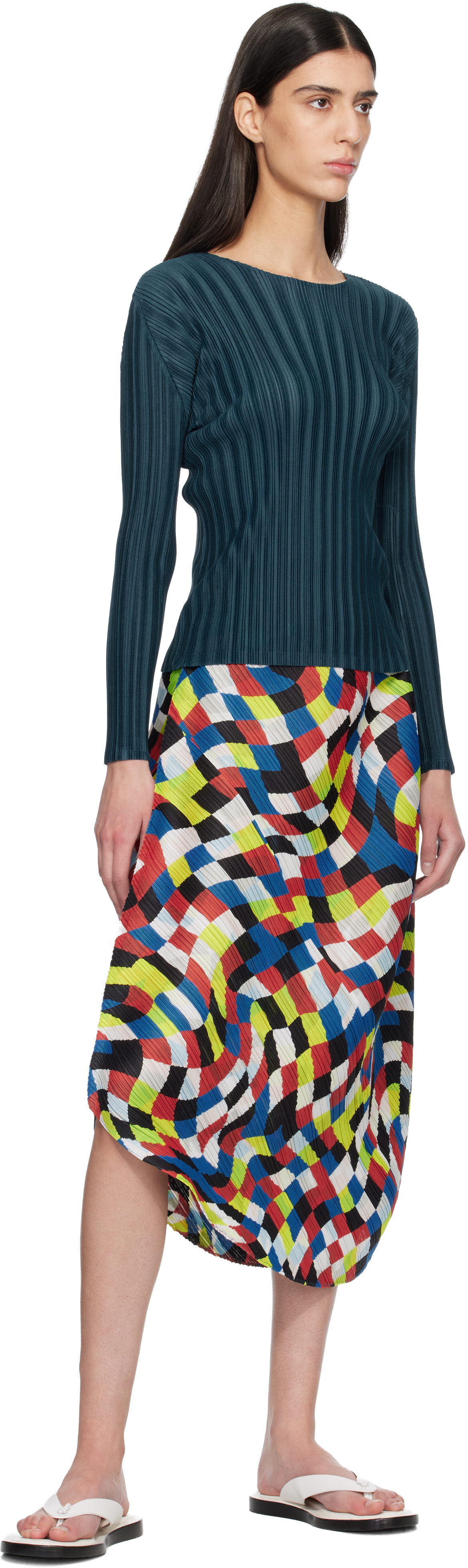 PLEATS PLEASE ISSEY MIYAKE Multicolor Dancing Square Midi Skirt