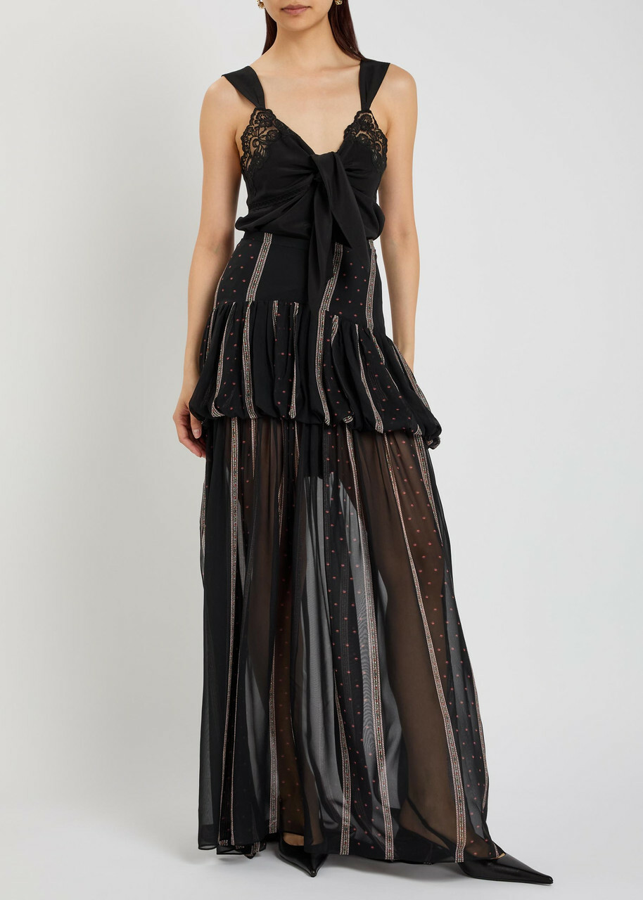Liberowe Nina Printed Silk-chiffon Maxi Skirt Black