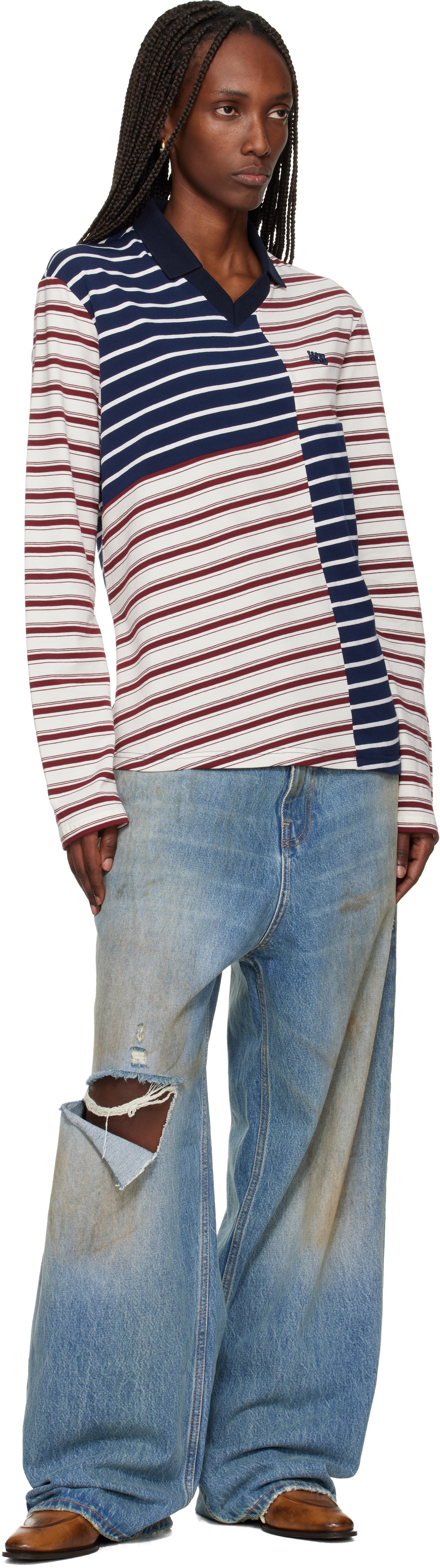 Wales Bonner Off-White & Navy 'The Spirit' Polo