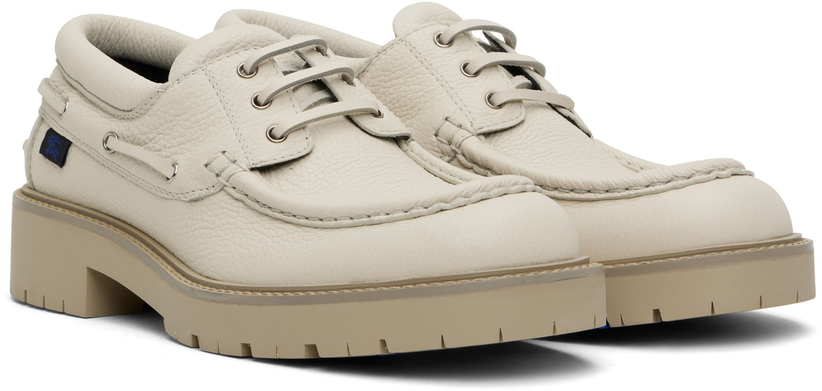 【関税&送料込】Burberry Beige Leather Raft Loafers Burberry Beige Raft Boat Shoes Burberry