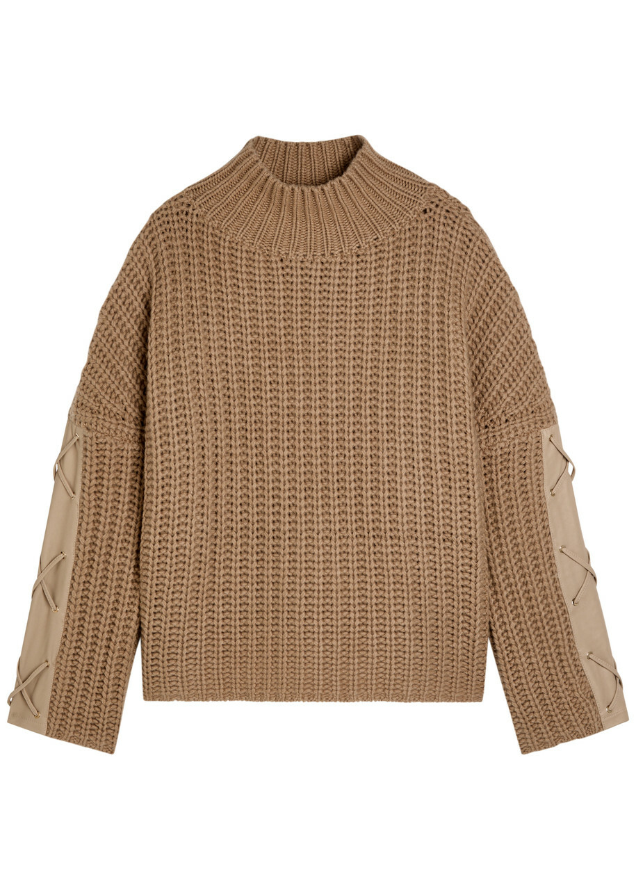 Skiim Justine Lace-up Leather and Cashmere Jumper Beige