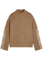 Skiim Justine Lace-up Leather and Cashmere Jumper Beige