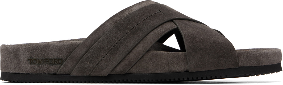 TOM FORD Gray Suede Wicklow Slides