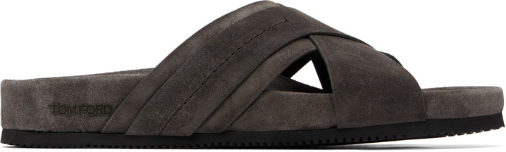 Photo: TOM FORD Gray Suede Wicklow Slides