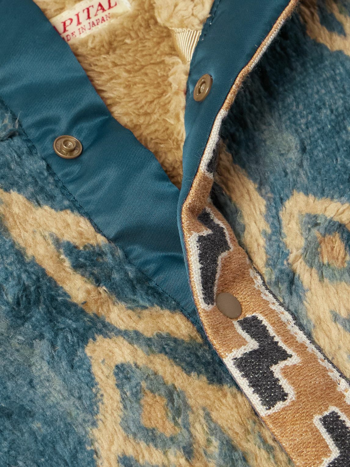 KAPITAL - Java Kasuri Jacquard-Trimmed Printed Fleece Sweatshirt