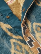 KAPITAL - Java Kasuri Jacquard-Trimmed Printed Fleece Sweatshirt - Blue