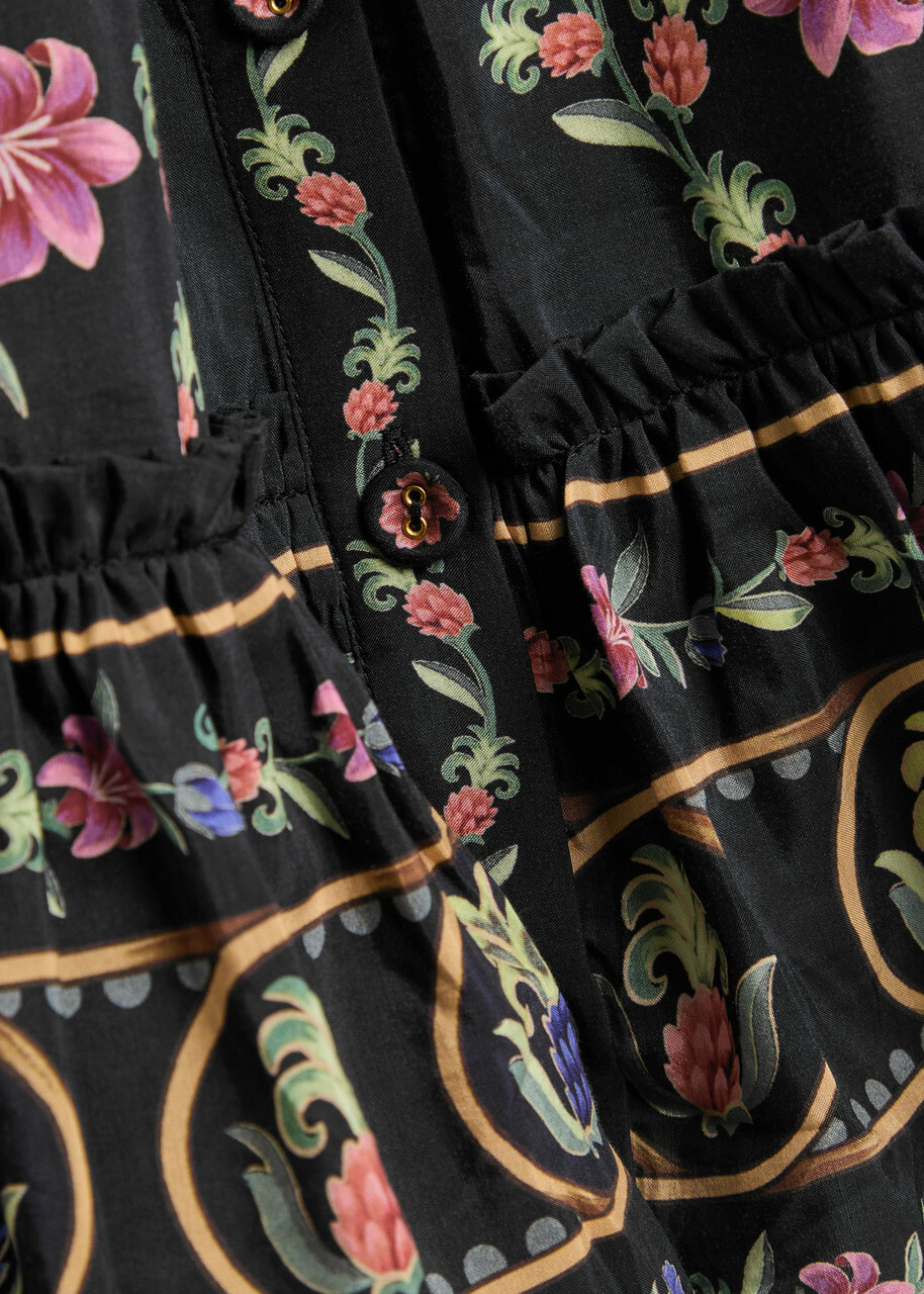 Farm Rio Belle Garden Floral-print Cotton-blend Mini Dress Black