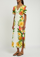 Farm Rio Picnic Flower Printed Linen Maxi Dress Yellow