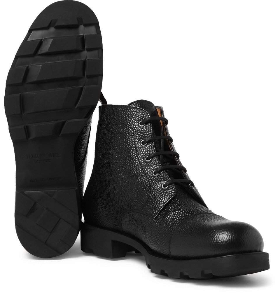 Thom Browne - Pebble-Grain Leather Cap-Toe Boots - Men - Black