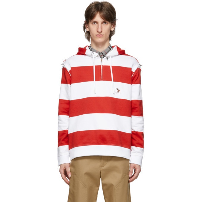 Arctic Konsulat Borgerskab Burberry Red and White Striped Multi Zip Hoodie Burberry