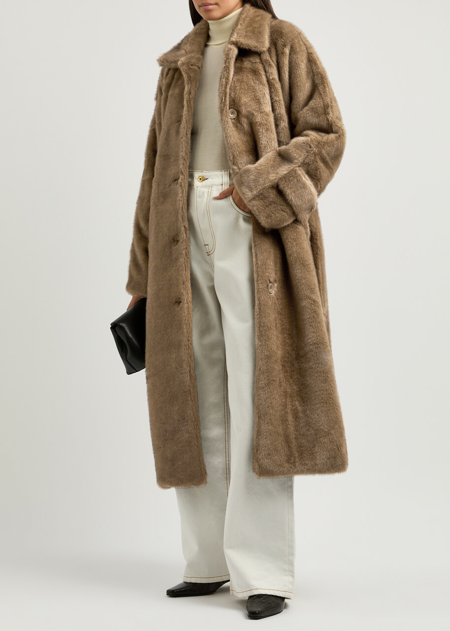 Meotine Kelly Belted Faux fur Coat Light Brown Meotine