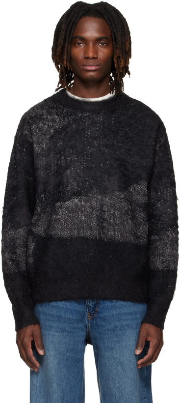 Photo: YOKE Black & Gray Abstract Jacquard Mohair Sweater