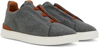 ZEGNA Gray & Brown Triple Stitch Sneakers