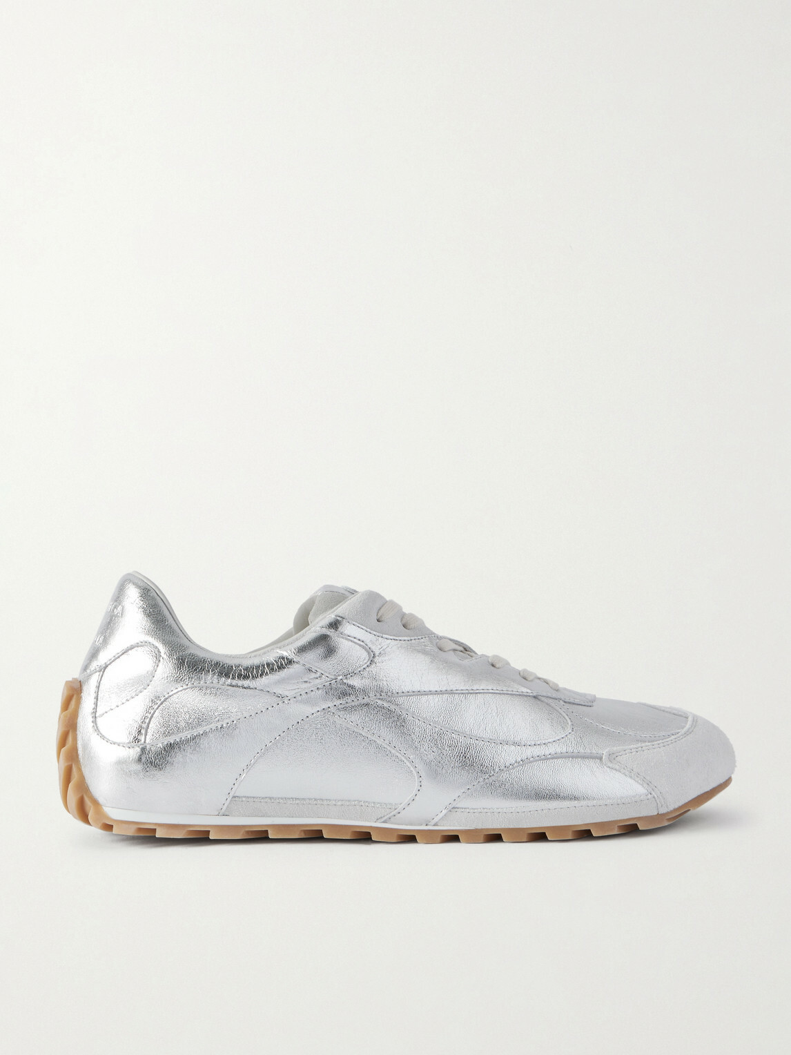Bottega Veneta - Orbit Flash Suede-Trimmed Metallic Leather Sneakers - Silver