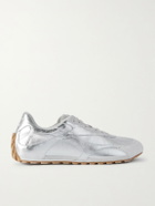 Bottega Veneta - Orbit Flash Suede-Trimmed Metallic Leather Sneakers - Silver