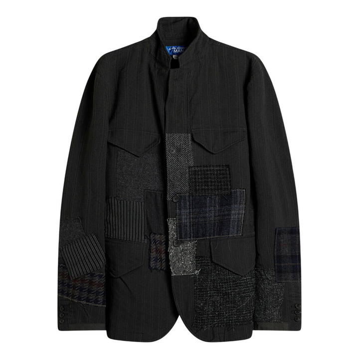 Photo: Junya Watanabe MAN Men's Patchwork Mixed Fabric Blazer in Grey White Mix
