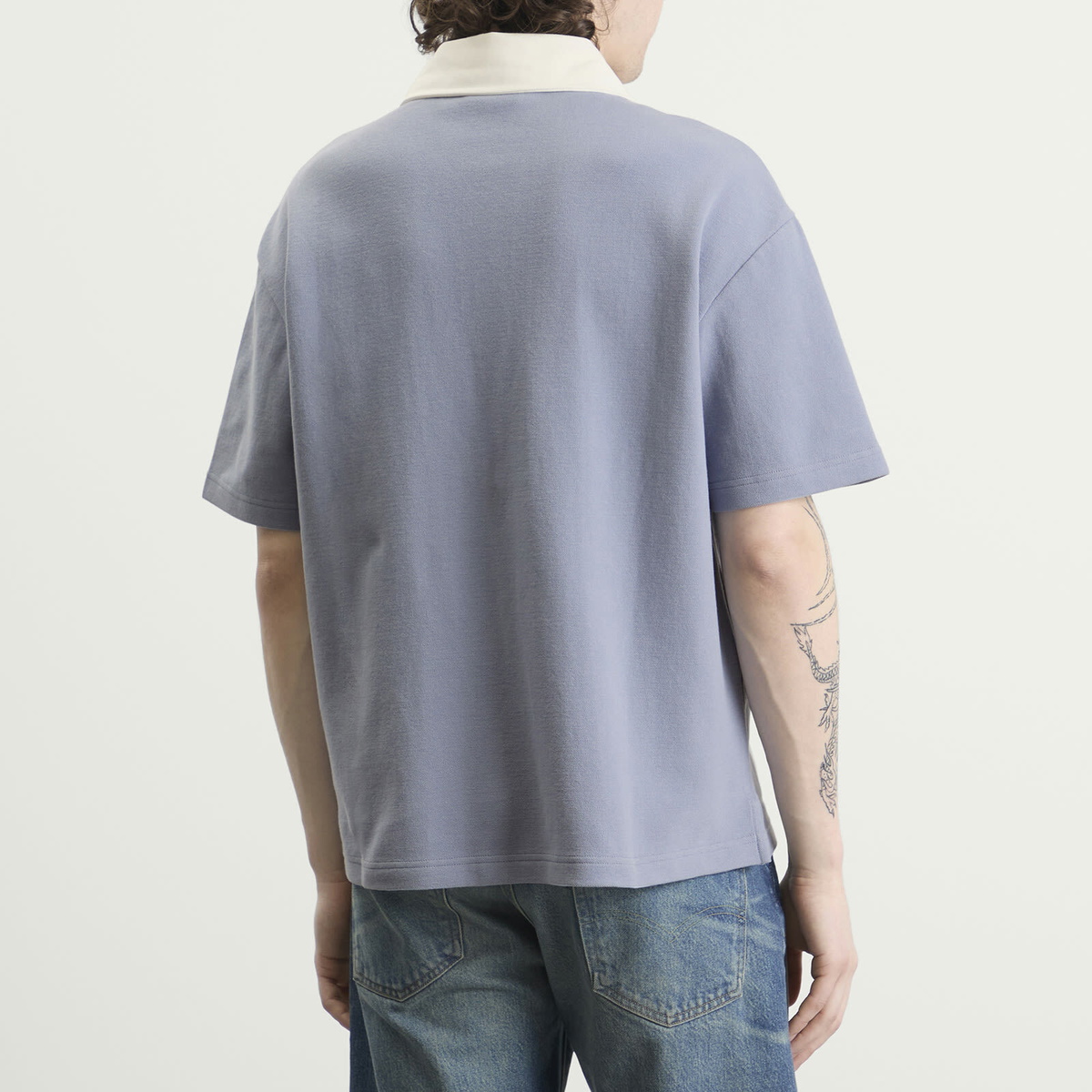 Le Père Men's Short Sleeve Rugby Polo in Blue Grey