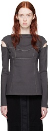 Elena Velez Gray Cutout Long Sleeve T-Shirt