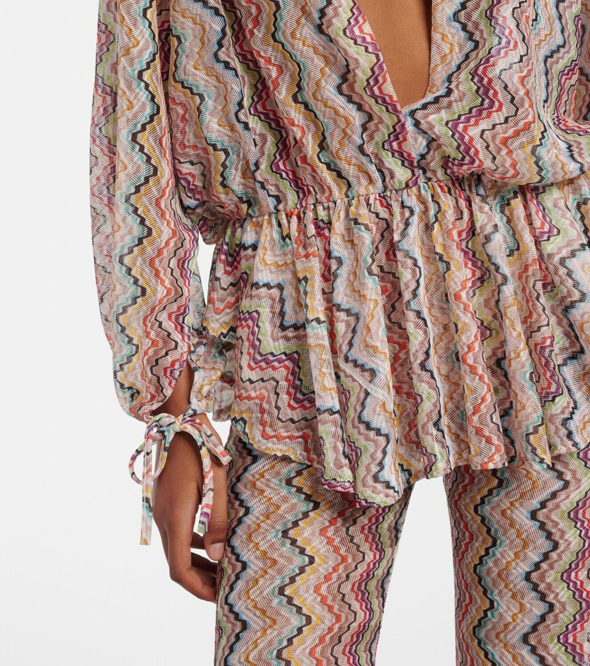 Missoni Zig Zag cutout gathered blouse