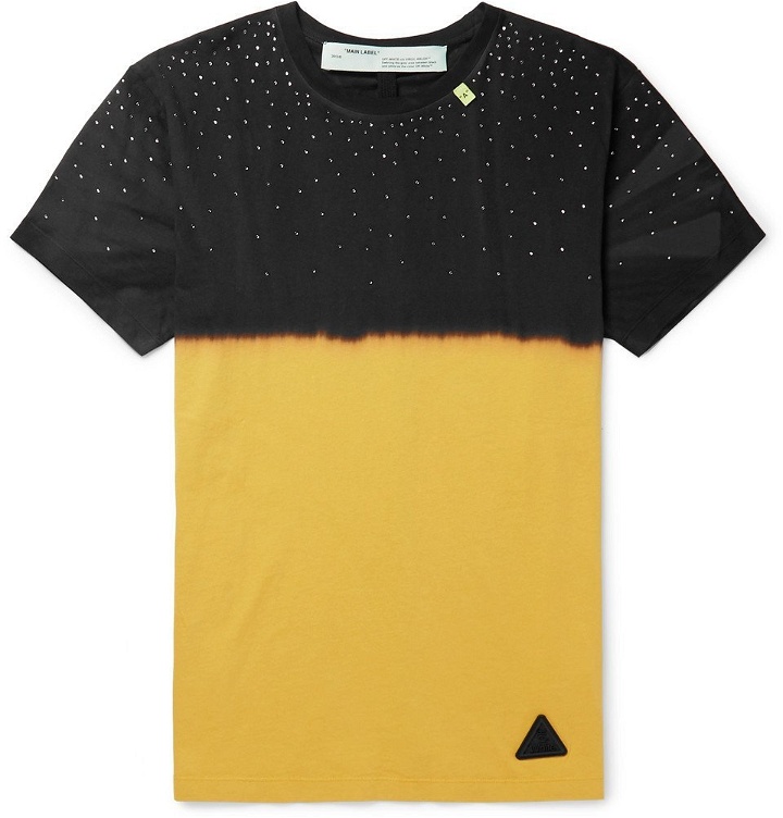 Photo: Off-White - Slim-Fit Embellished Tie-Dyed Cotton-Jersey T-Shirt - Men - Yellow