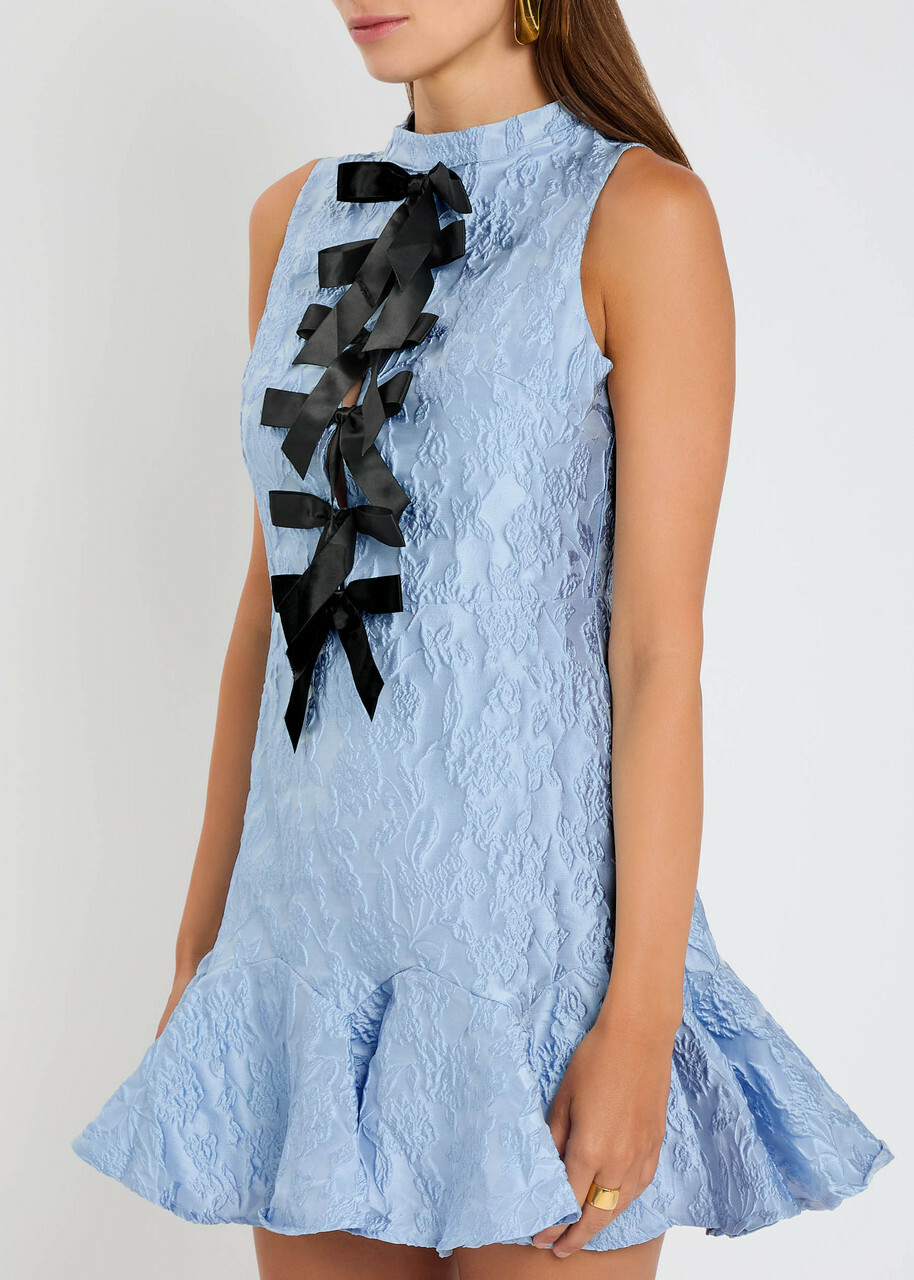 Sister Jane Feria Floral-jacquard Cloque Mini Dress Blue