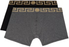 Versace Underwear Two-Pack Black & Gray Greca Border Boxers