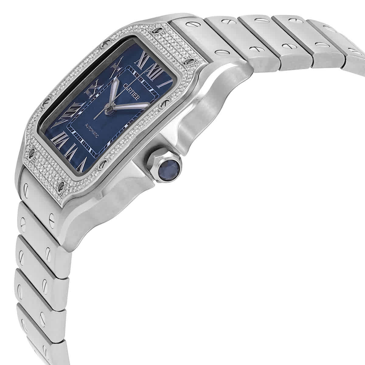 Cartier Santos Medium Model Automatic Diamond Blue Dial Ladies Watch W4SA0006