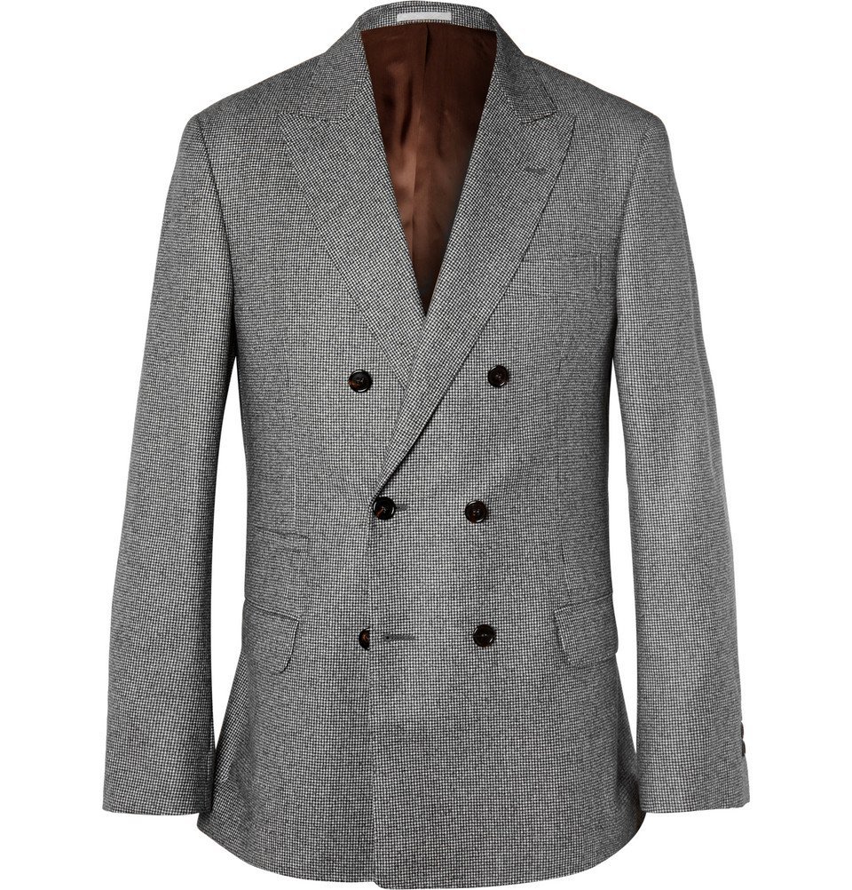 Brunello Cucinelli - Grey Double-Breasted Houndstooth Wool Jacket - Men ...