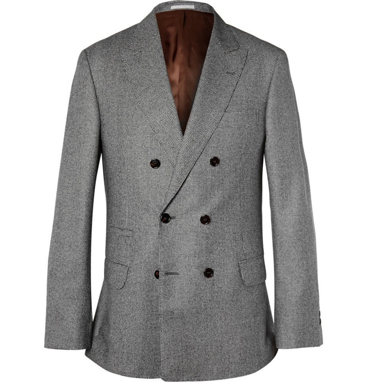Photo: Brunello Cucinelli - Grey Double-Breasted Houndstooth Wool Jacket - Men - Gray