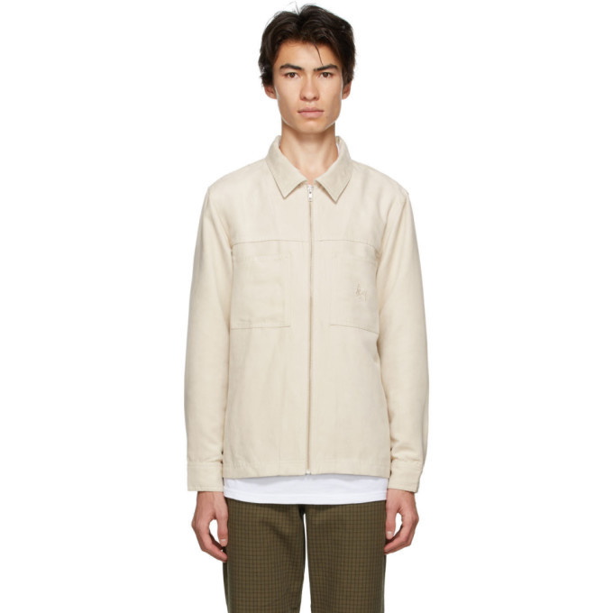 Photo: Stussy Off-White Faux-Suede Work Shirt Jacket