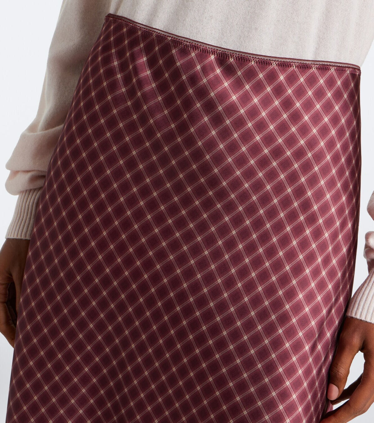 Vince Plaid satin midi skirt