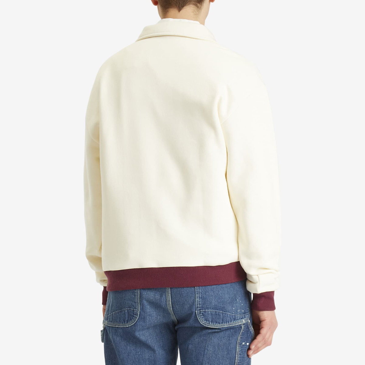 Dubbleware Men's Contrast Quarter Zip Sweatshirt in Ecru/Burgundy