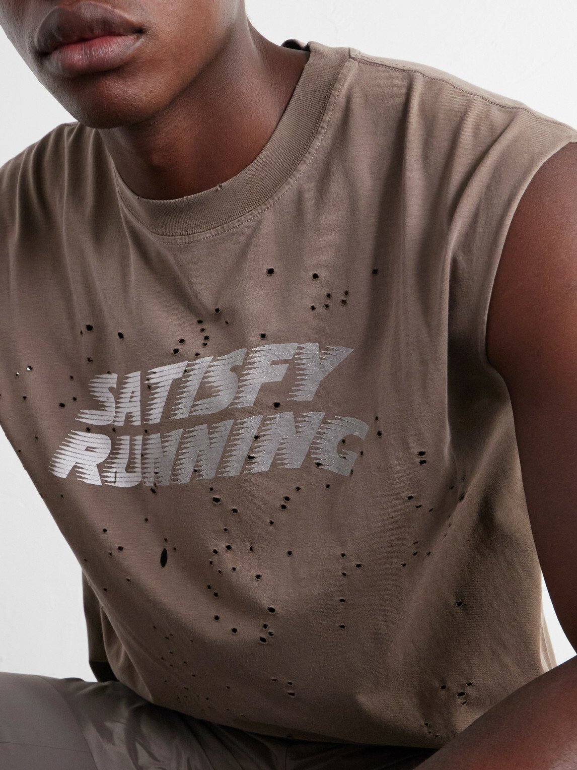 Satisfy - Distressed Logo-Print MothTech™ Organic Cotton-Jersey Tank Top - Brown
