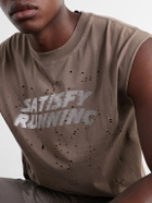 Satisfy - Distressed Logo-Print MothTech™ Organic Cotton-Jersey Tank Top - Brown