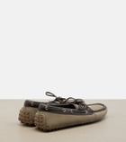 Brunello Cucinelli Monili leather-trimmed suede boat shoes