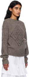 OPEN YY Taupe Alpaca Argyle Pointelle Sweater