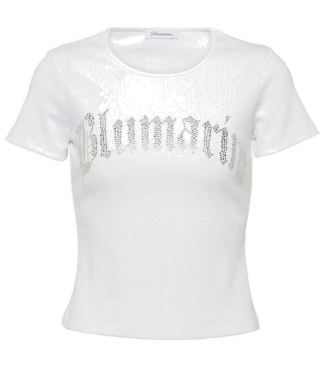 Blumarine Logo embellished cotton jersey T-shirt Blumarine