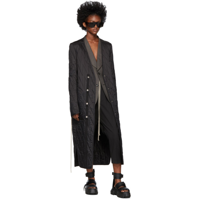 Rick Owens Black Long Quilted Liner Coat Rick Owens