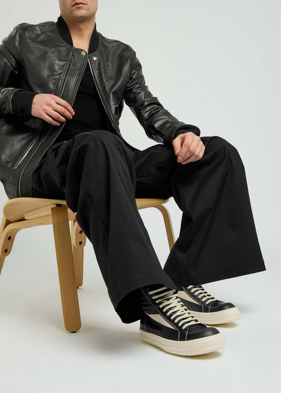 Rick Owens Hollywood Vintage Panelled Leather Hi-top Sneakers Black