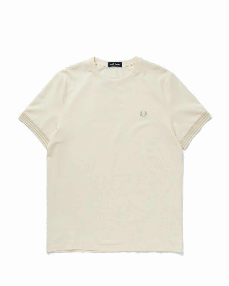 Photo: Fred Perry Striped Cuff T Shirt White - Mens - Shortsleeves