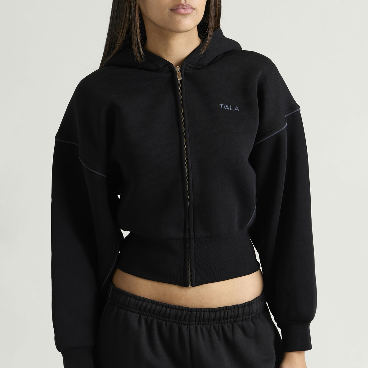 TALA Women's Piped Cocoon Zip Through Hoodie in Black
