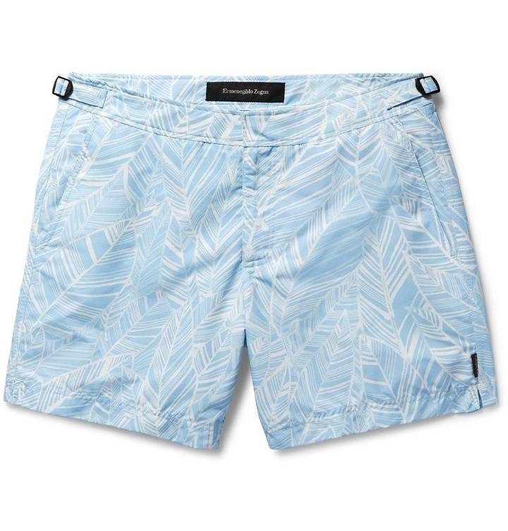 Photo: Ermenegildo Zegna - Slim-Fit Mid-Length Printed Swim Shorts - Men - Light blue