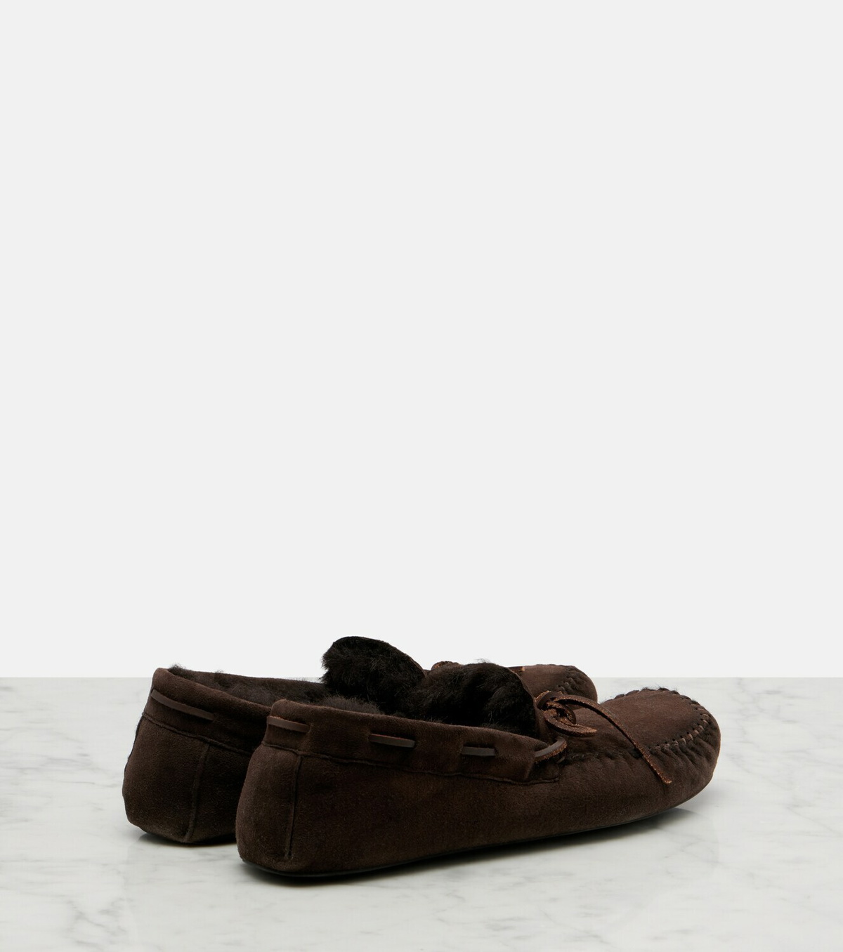The Row Lucca shearling-trimmed suede boat shoes