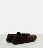 The Row Lucca shearling-trimmed suede boat shoes
