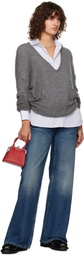 Fax Copy Express Gray Oversized V-Neck Sweater