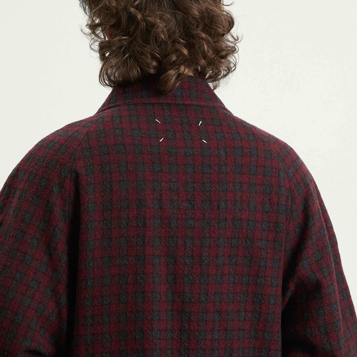 Maison Margiela Men's Reversible Short Parka Jacket in Military/Burgundy Check