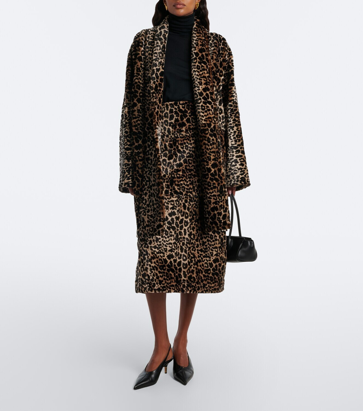 Nour Hammour Alana leopard-print shearling pencil skirt
