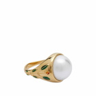 Casablanca Men's Pearl Signet Ring in Gold/Pearl/Green