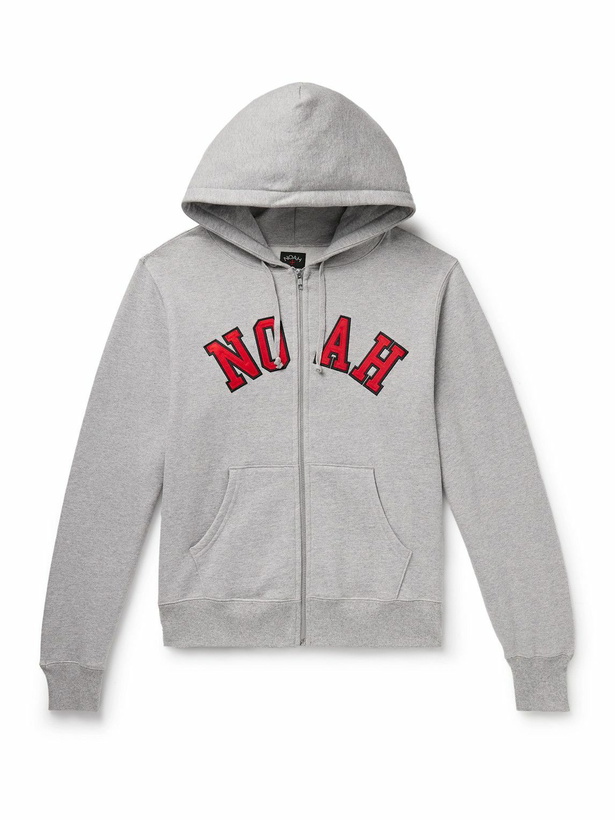 Photo: Noah - Logo-Appliquéd Cotton-Jersey Zip-Up Hoodie - Gray