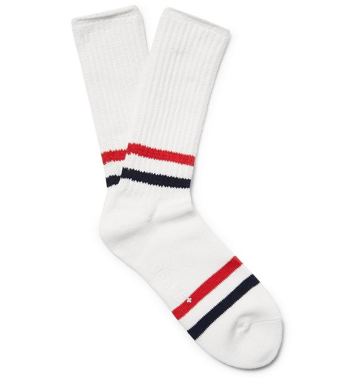 Photo: Beams Plus - Striped Ribbed Cotton-Blend Socks - White